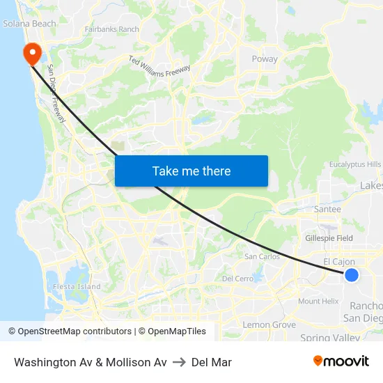 Washington Av & Mollison Av to Del Mar map