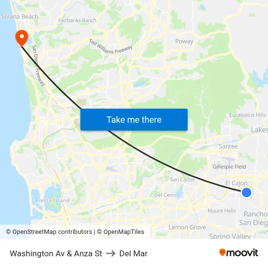 Washington Av & Anza St to Del Mar map