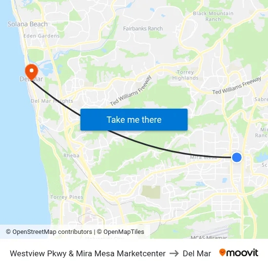 Westview Pkwy & Mira Mesa Marketcenter to Del Mar map