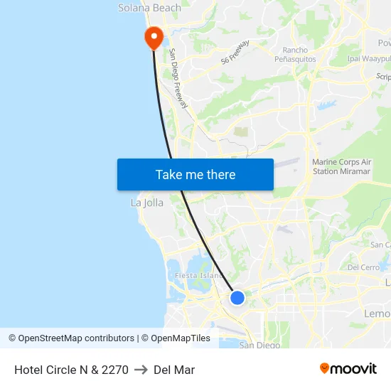 Hotel Circle N & 2270 to Del Mar map