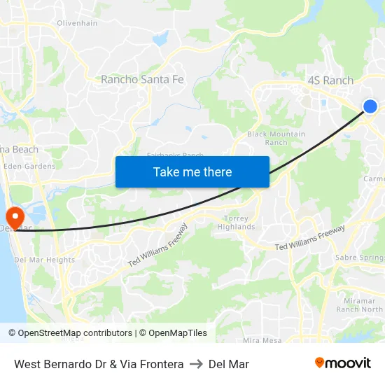 West Bernardo Dr & Via Frontera to Del Mar map