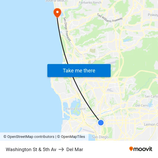 Washington St & 5th Av to Del Mar map