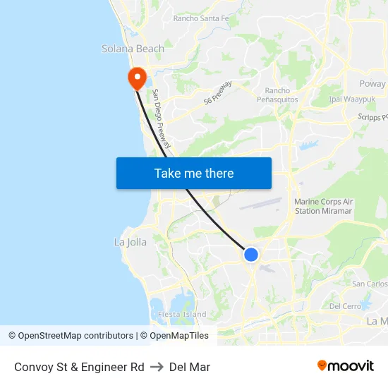 Convoy St & Engineer Rd to Del Mar map