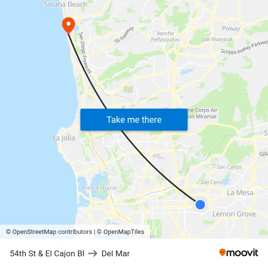 54th St & El Cajon Bl to Del Mar map