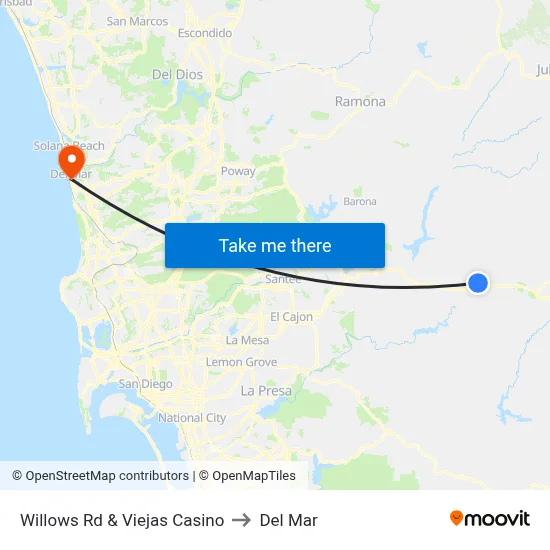 Willows Rd & Viejas Casino to Del Mar map