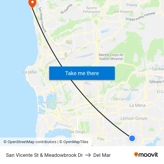 San Vicente St & Meadowbrook Dr to Del Mar map