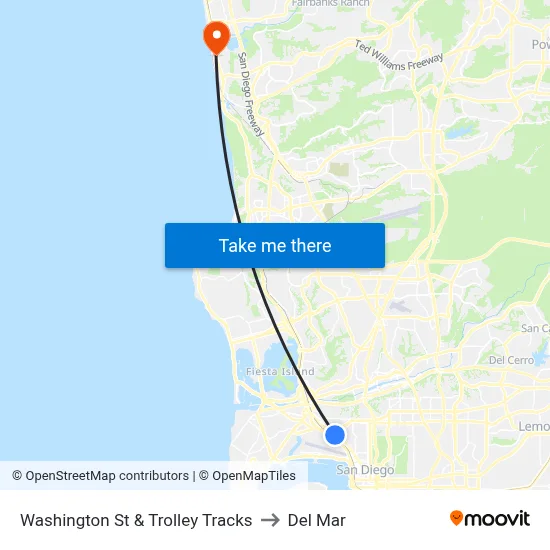 Washington St & Trolley Tracks to Del Mar map