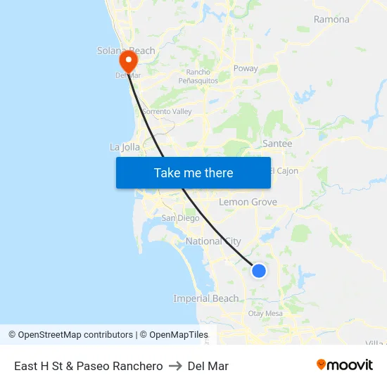 East H St & Paseo Ranchero to Del Mar map