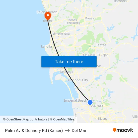 Palm Av & Dennery Rd (Kaiser) to Del Mar map