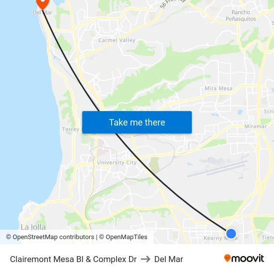 Clairemont Mesa Bl & Complex Dr to Del Mar map