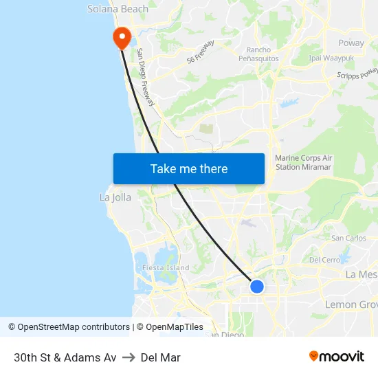 30th St & Adams Av to Del Mar map