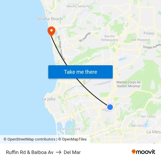 Ruffin Rd & Balboa Av to Del Mar map
