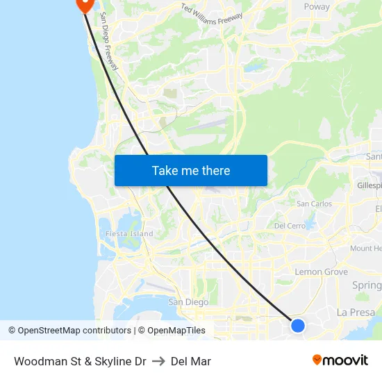Woodman St & Skyline Dr to Del Mar map