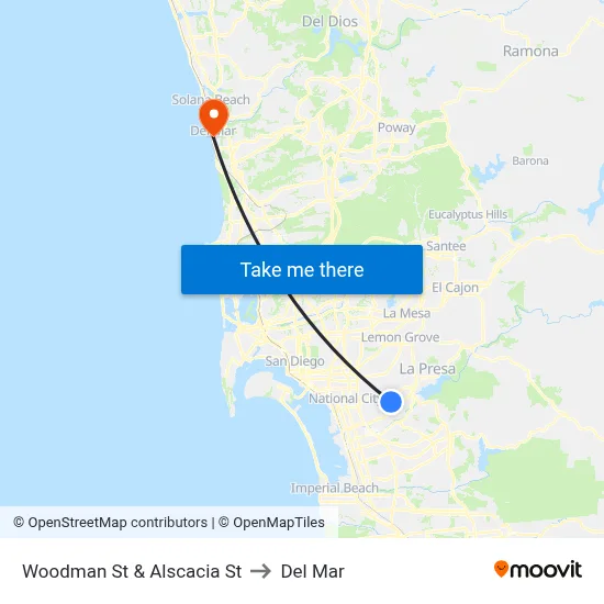 Woodman St & Alscacia St to Del Mar map
