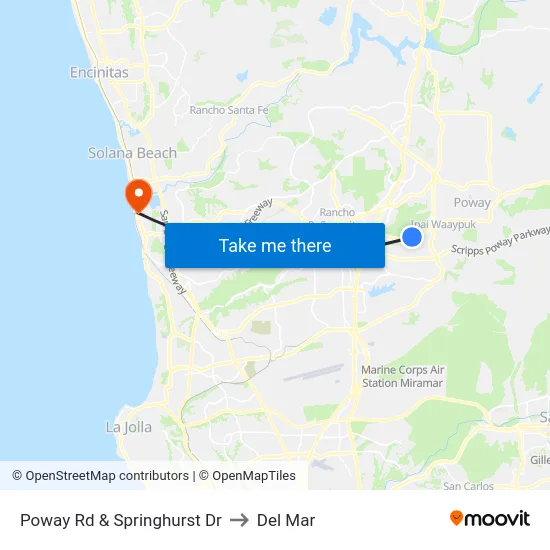 Poway Rd & Springhurst Dr to Del Mar map