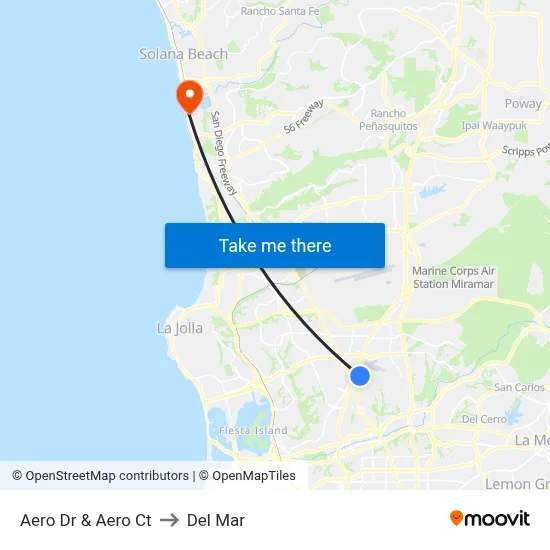 Aero Dr & Aero Ct to Del Mar map