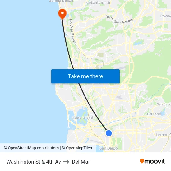 Washington St & 4th Av to Del Mar map