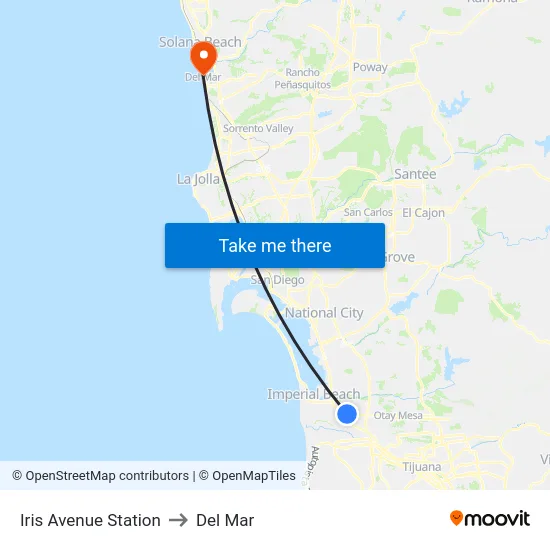 Iris Avenue Station to Del Mar map