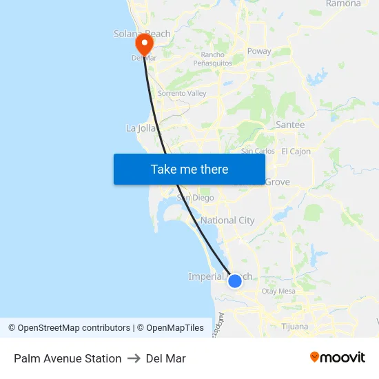 Palm Avenue Station to Del Mar map