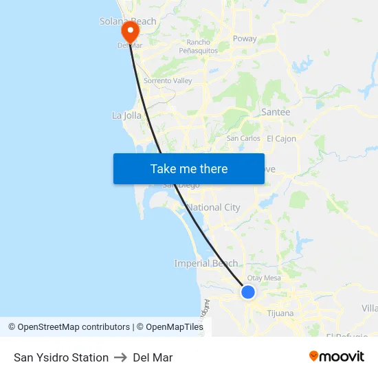San Ysidro Station to Del Mar map