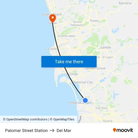 Palomar Street Station to Del Mar map