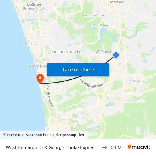 West Bernardo Dr & George Cooke Express Dr to Del Mar map