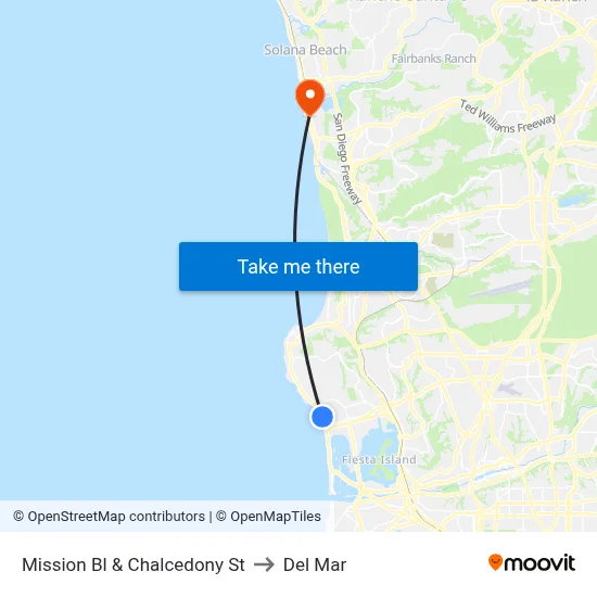 Mission Bl & Chalcedony St to Del Mar map