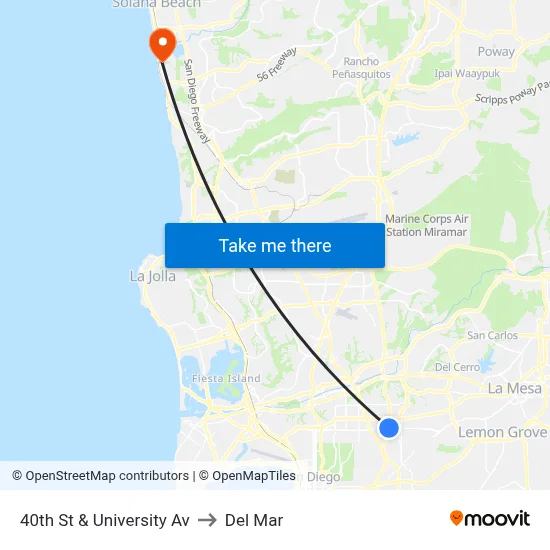 40th St & University Av to Del Mar map