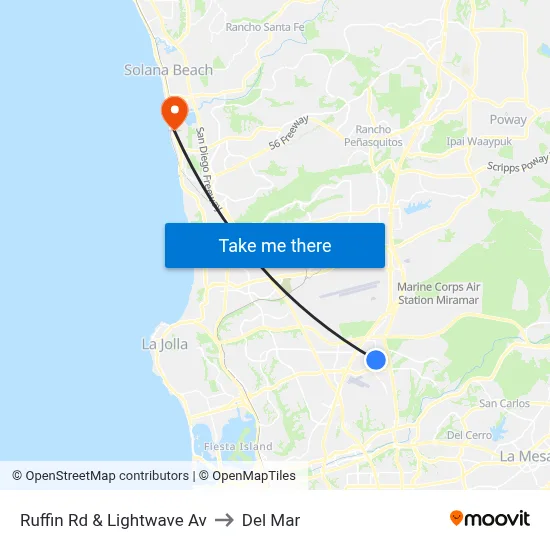 Ruffin Rd & Lightwave Av to Del Mar map
