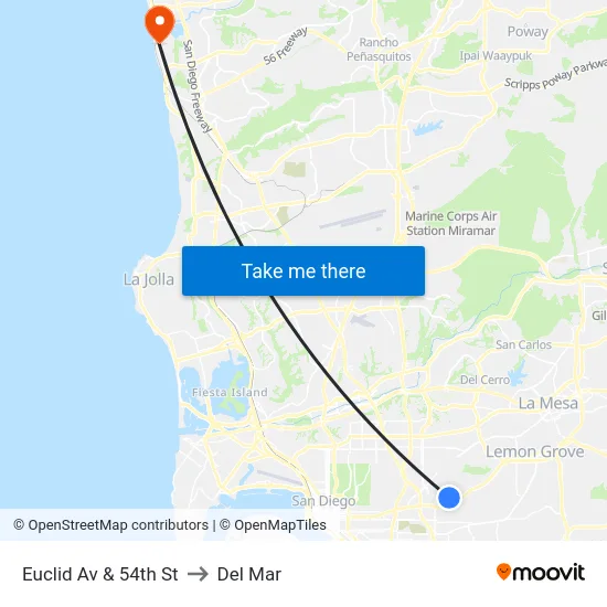 Euclid Av & 54th St to Del Mar map