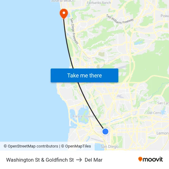 Washington St & Goldfinch St to Del Mar map