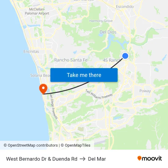 West Bernardo Dr & Duenda Rd to Del Mar map