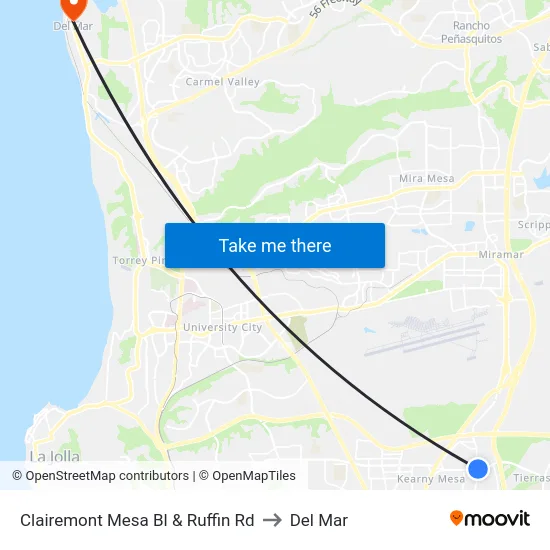 Clairemont Mesa Bl & Ruffin Rd to Del Mar map