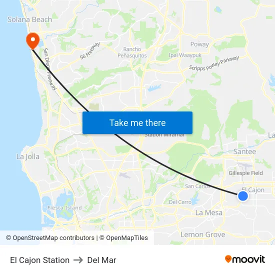 El Cajon Station to Del Mar map