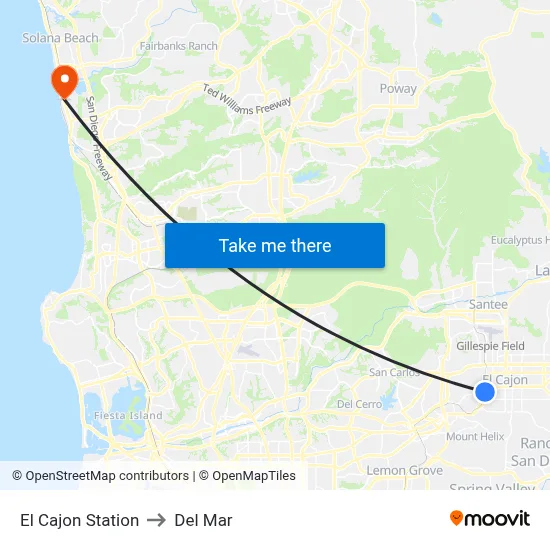 El Cajon Station to Del Mar map