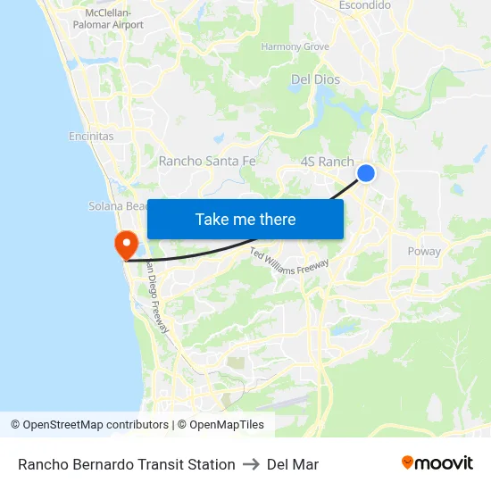 Rancho Bernardo Transit Station to Del Mar map