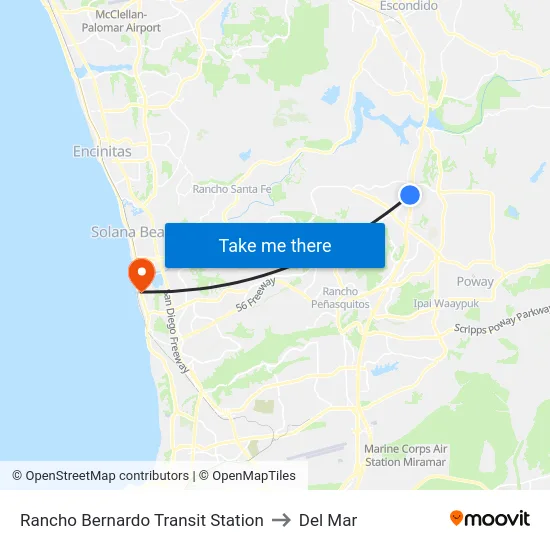 Rancho Bernardo Transit Station to Del Mar map