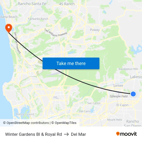 Winter Gardens Bl & Royal Rd to Del Mar map