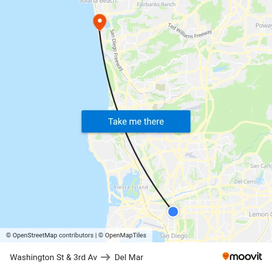 Washington St & 3rd Av to Del Mar map