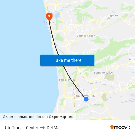Utc Transit Center to Del Mar map