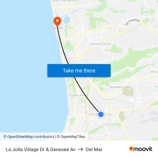 La Jolla Village Dr & Genesee Av to Del Mar map