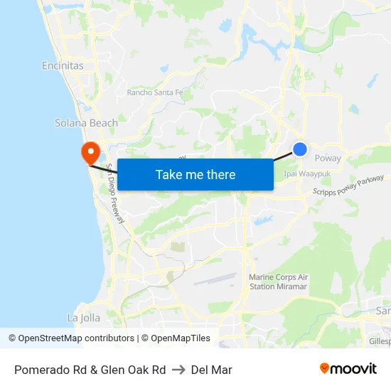 Pomerado Rd & Glen Oak Rd to Del Mar map