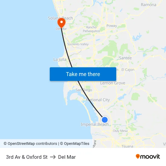 3rd Av & Oxford St to Del Mar map