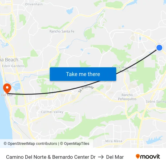 Camino Del Norte & Bernardo Center Dr to Del Mar map