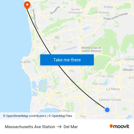 Massachusetts Ave Station to Del Mar map