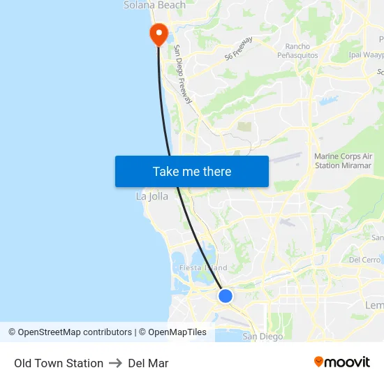 Old Town Station to Del Mar map