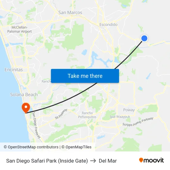 San Diego Safari Park (Inside Gate) to Del Mar map