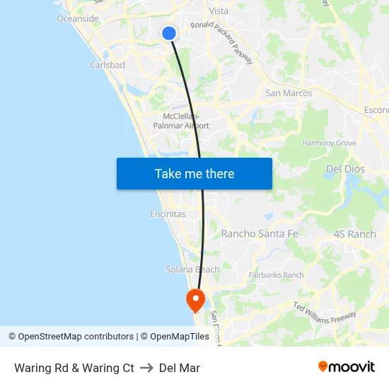Waring Rd & Waring Ct to Del Mar map