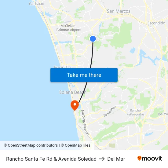 Rancho Santa Fe Rd & Avenida Soledad to Del Mar map