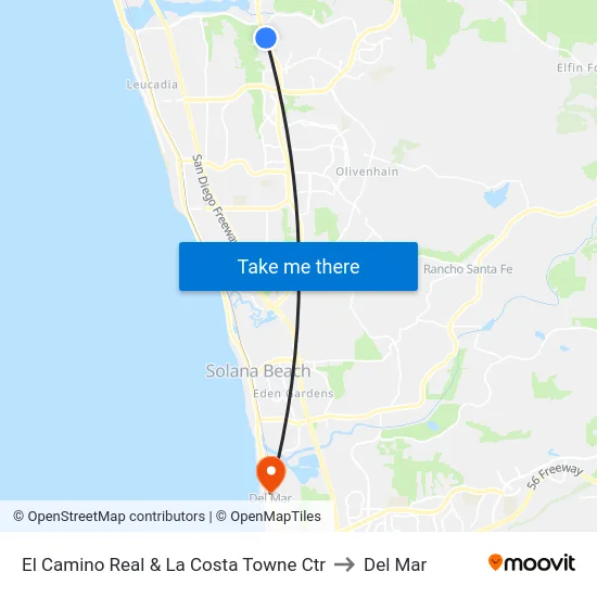 El Camino Real & La Costa Towne Ctr to Del Mar map